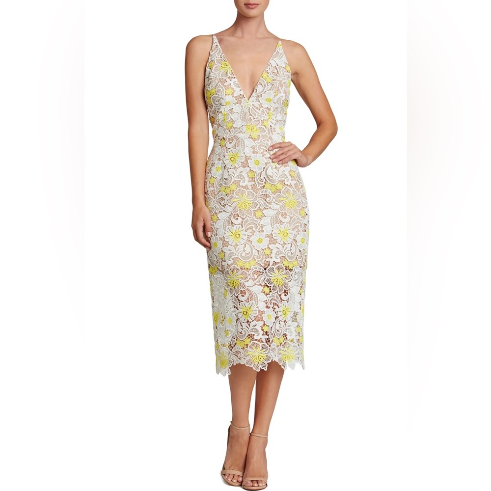 NWT Aurora Floral Dress by DRESS THE POPULATION in XS - white & yellow floral